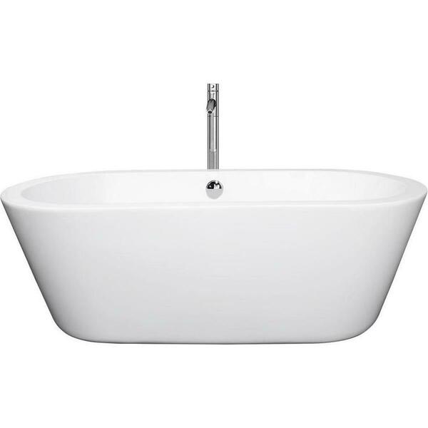 Wyndham Collection 67 in. Center Drain Soaking Tub In White With Floor Mounted Faucet In Chrome WCOBT100367ATP11PC